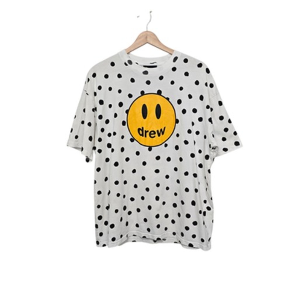 Drew House Shirt Mens Medium White Black‎ Polka Dot Smiley Face Tee Streetwear